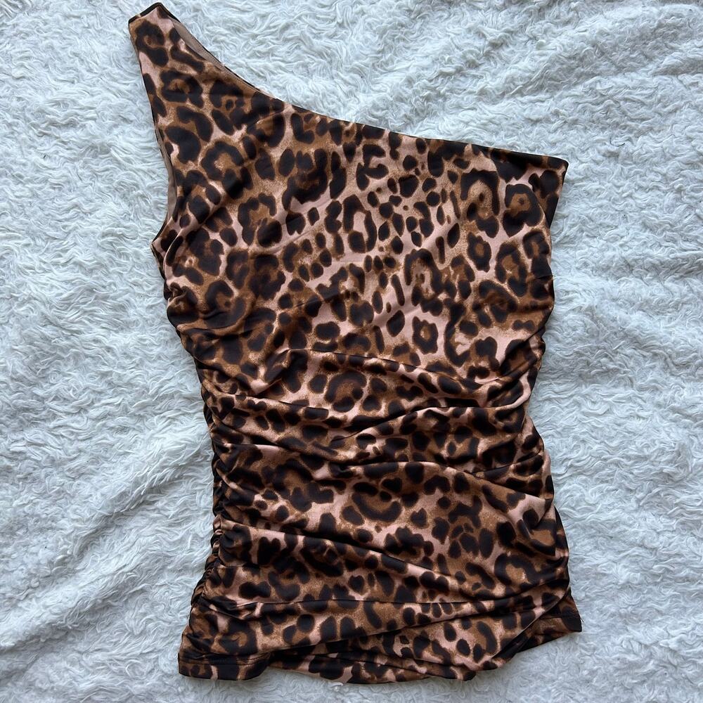 Sofia by Sofia Vergara Leopard Print One Shoulder Tank Top Size XS